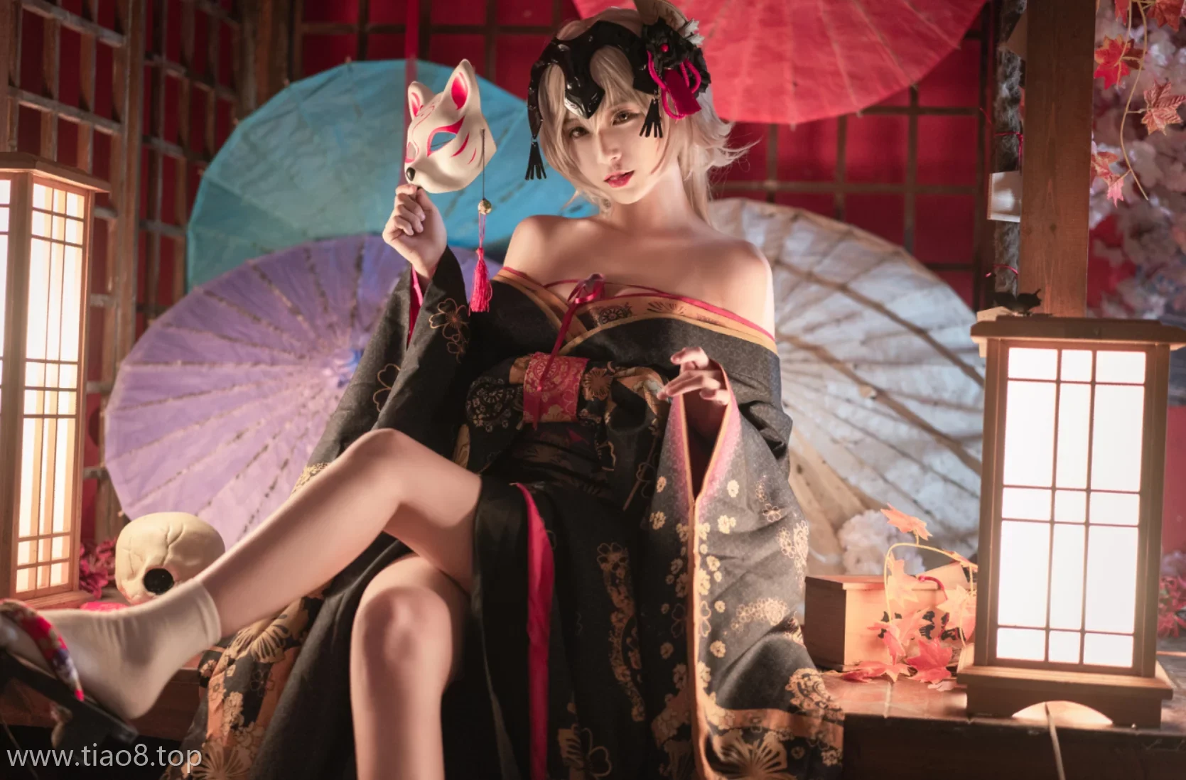 美图欣赏丨Coser铁板烧鬼舞w:NO.007-黑贞花魁[35P-562.4M]