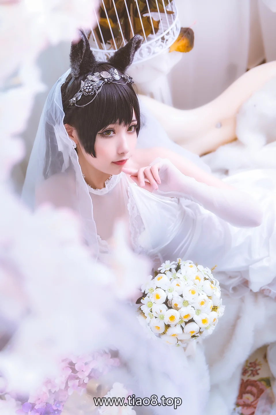 Momoko葵葵这套爱宕,白纱里只有花束是实的